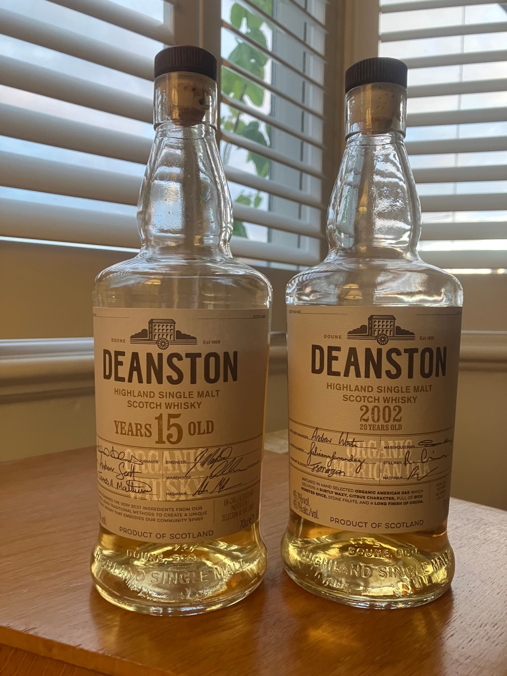 Reviews no. 16 & 17: Deanston 15-year-old Organic & 20-year-old Organic (2002)